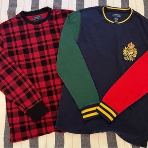 POLO RALPH LAUREN-Lot/2 Waffle Knit Thermal Long Sleeve Sleepwear Shirts Sz M